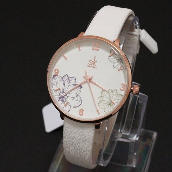 Ladies Dress Quartz Watch White Floral Dial White Strap 32mm - Picture 4 of 13